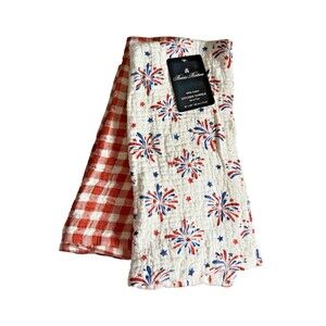 Brooks Brothers Kitchen Dish Towels July 4th Gingham Cotton Gauze Set of 2